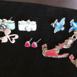 Fun Vintage Earrings Lot Bluebirds Cameras + More